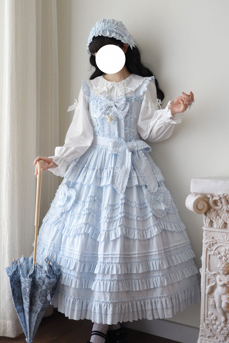 Blue [Heart In Love] Multi-Layered Ruffled Bow Sweet Lolita Jsk Dress - Blue - 1