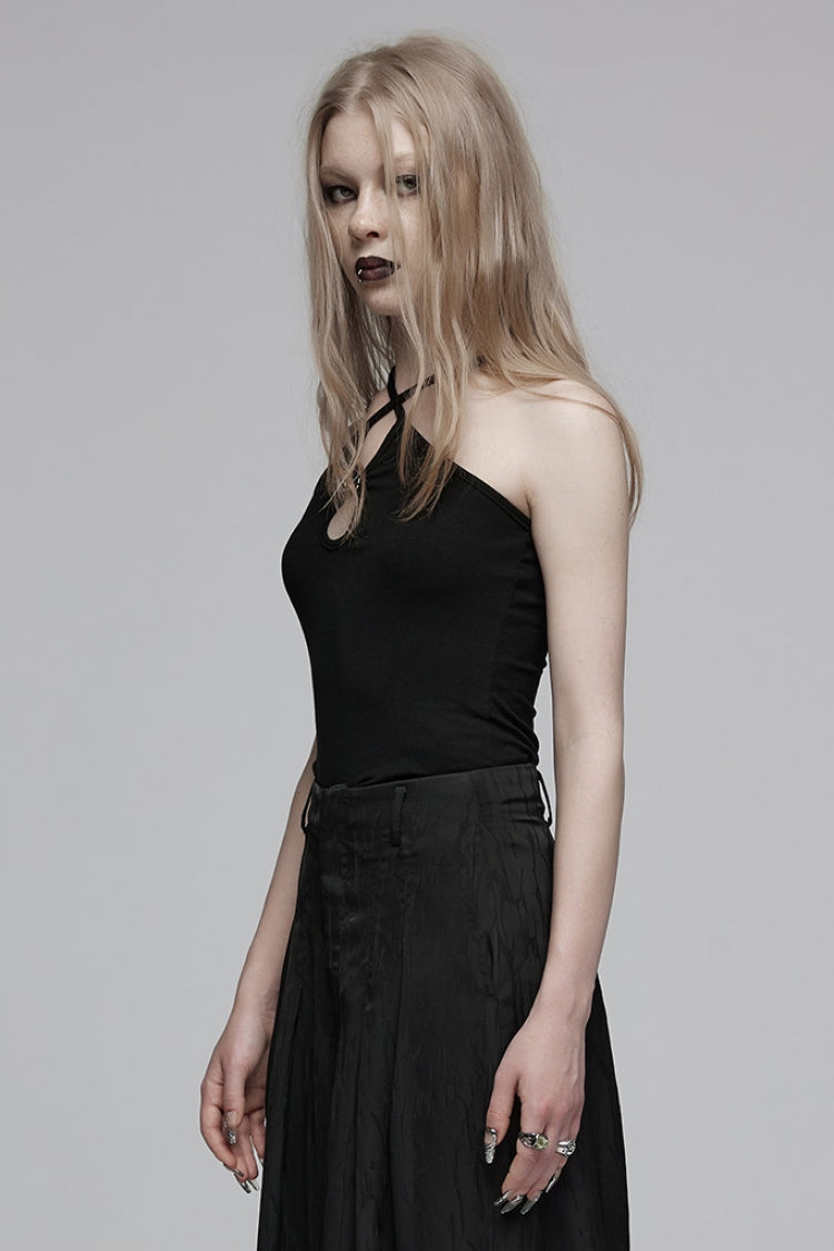 Black Halterneck Drop Hollow Women's Punk Vest - Product - 2