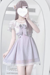 Purple Short Sleeves Ruffle Bowknot Lace Jirai Kei Japanese Dress - Product - 3