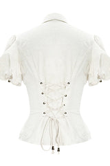 White Cotton Short Sleeves Slim Womens Punk Blouse - Product - 6