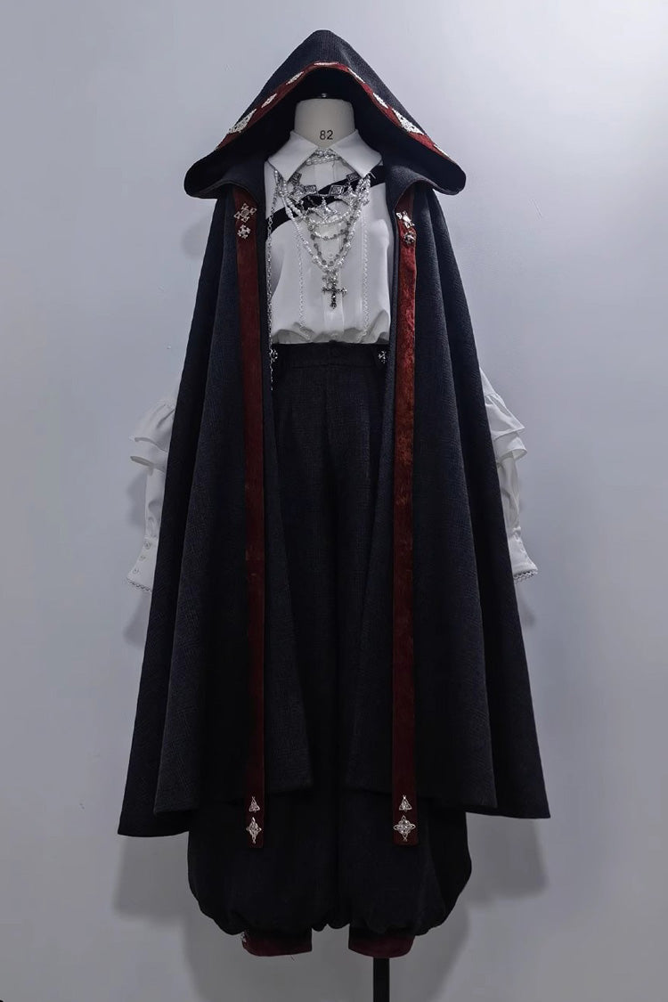 Black [Sacred Vow] Print Hooded Vintage Elegant Prince Handsome Ouji Lolita Cloak - Product - 3