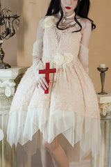 Dry Rose Fabric Irregular Hem Sweet Lolita JSK Dress - Beige - 1