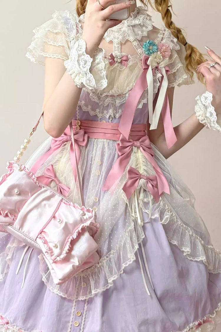 Purple [Sakura’s Spring Resonance] Sleeveless Ruffled Bow Sweet Lolita Jsk Dress (Short Version) - Product - 5