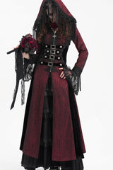 Red Buckle-up Tassels Women's Gothic Jacket with Hood - Product - 7