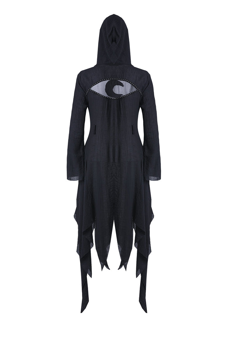 Black Long Sleeves Women's Grungy Gothic Vintage Hooded Coat - Product - 13