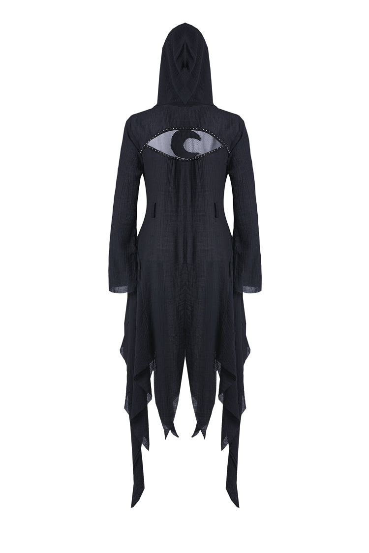 Black Long Sleeves Women's Grungy Gothic Vintage Hooded Coat - Product - 13