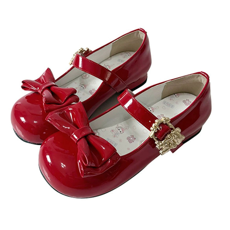 Bowknot Round-Toe Low Heel Sweet Lolita Mary Jane Shoes 4 Colors - Red - 1