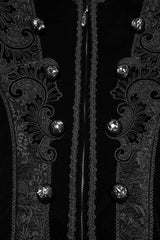Black Stand Collar Long Sleeves Floral Jacquard Bouble-breasted Zipper Men's Gothic Coat - Product - 6
