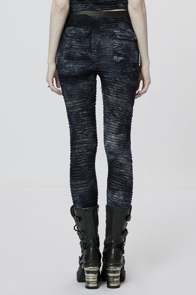 Slim Ripped Tie-dyed Metal Loop Women's Steampunk Leggings 2 Colors - Product - 3
