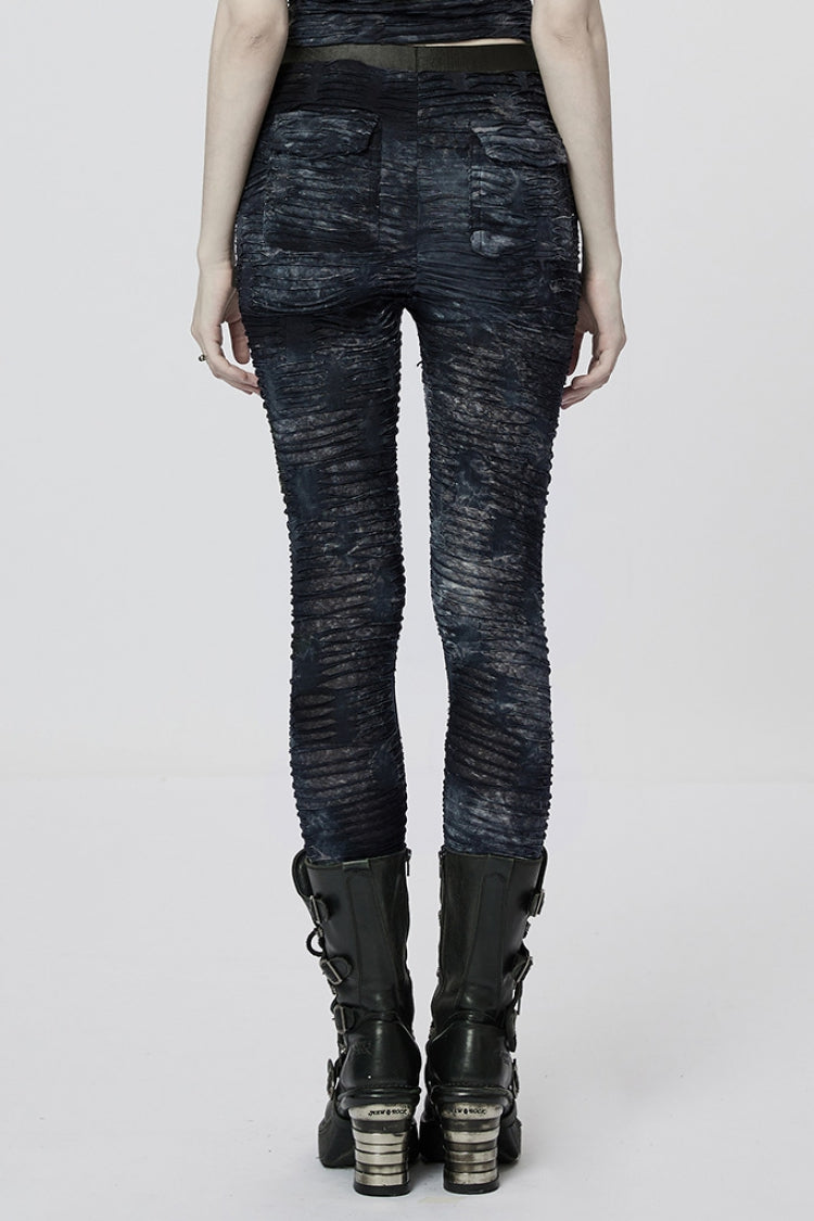 Slim Ripped Tie-dyed Metal Loop Women's Steampunk Leggings 2 Colors - Product - 3