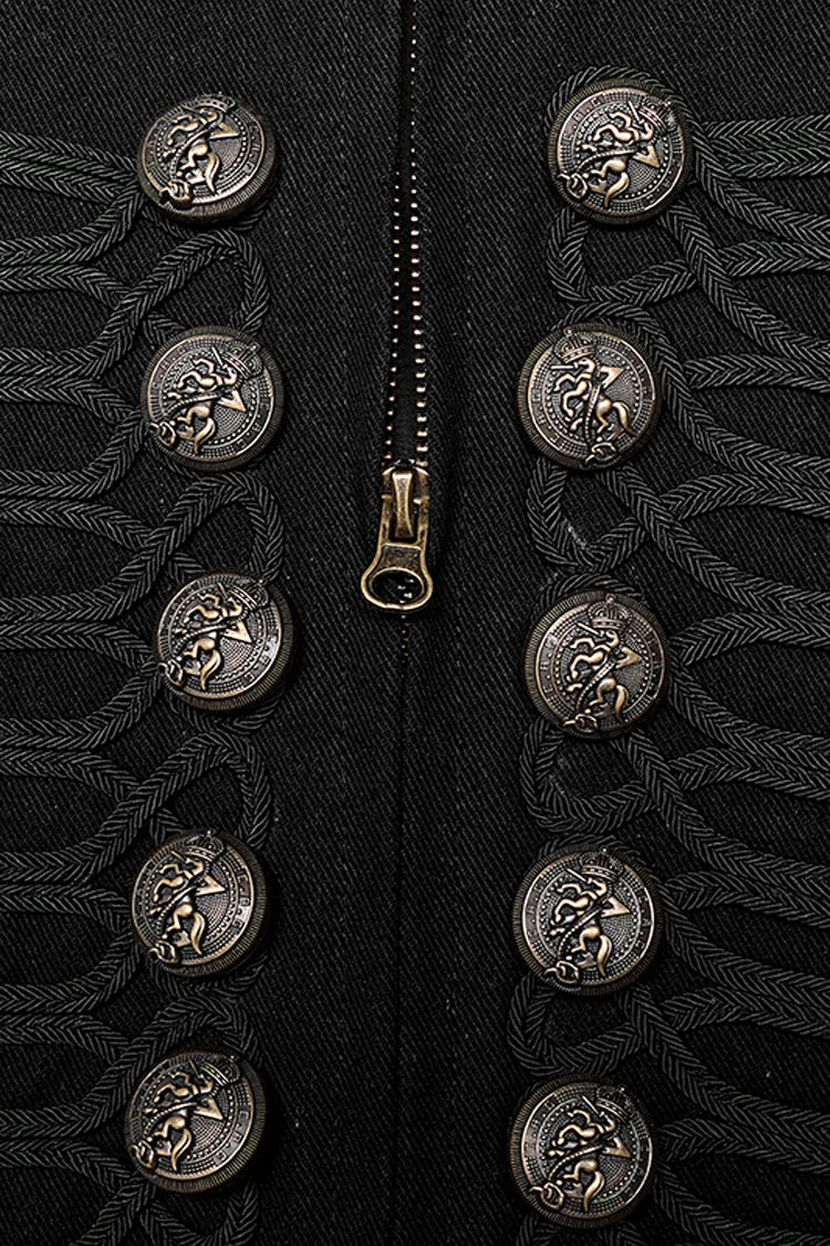 Black Metal Retro Button Decoration Long Sleeves Double Breasted Mens Steampunk Coat - Product - 8