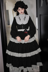 [Castle Night] Long Sleeves Ruffle Embroidery Gothic Lolita Dress 2 Colors - Product - 3