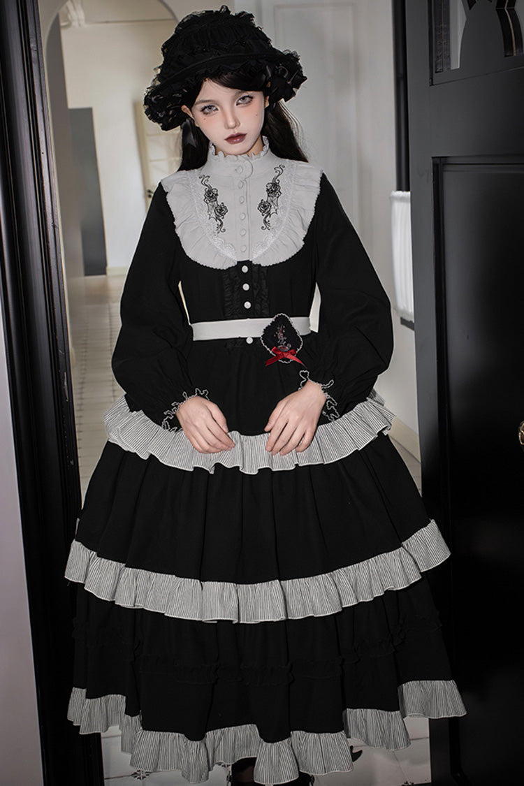 [Castle Night] Long Sleeves Ruffle Embroidery Gothic Lolita Dress 2 Colors - Product - 3