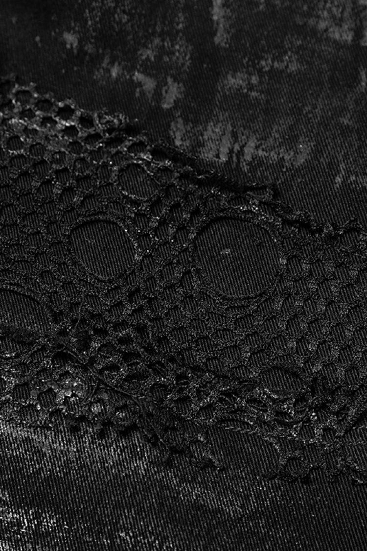 Black Metal Ring Buckles Stitching Mesh Men's Steampunk Pants - Product - 7