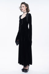 Black Embroidered Fringe Flared Sleeve Women's Gothic Dress - Product - 4