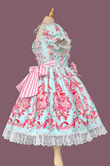 [Strawberry Chef] Short Sleeves Print Bowknot Lace Sweet Lolita Dress 4 Colors - Product - 8