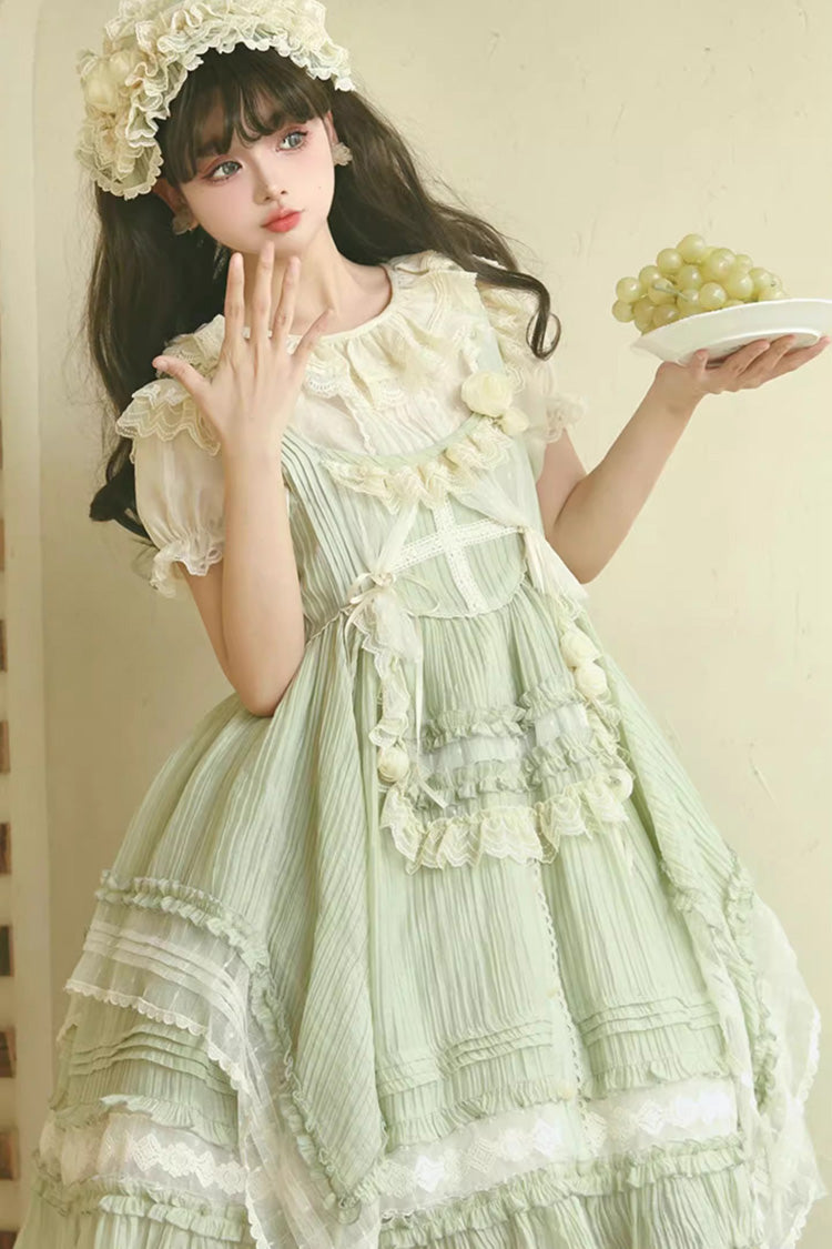 Green Doll Window Ruffle Sweet Lolita Jsk Tiered Dress - Product - 5