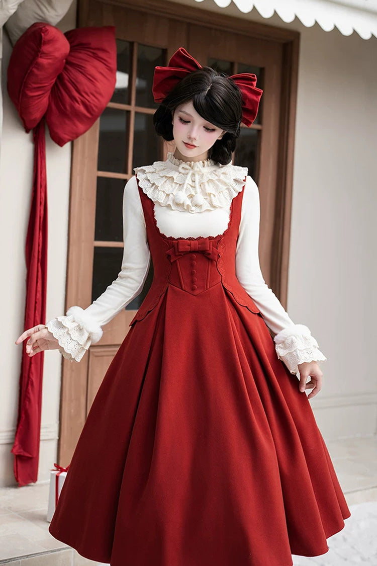 Red [Letters and Poems · Velvet Rose] Sleeveless Embroidered Bow Fishbone Classic Elegant Lolita Bandeau Dress 2 Versions - Product - 16