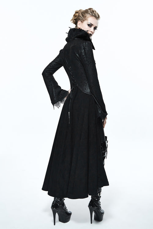 Black Floral Pattern Embroidered Womens Gothic Coat - Product - 3
