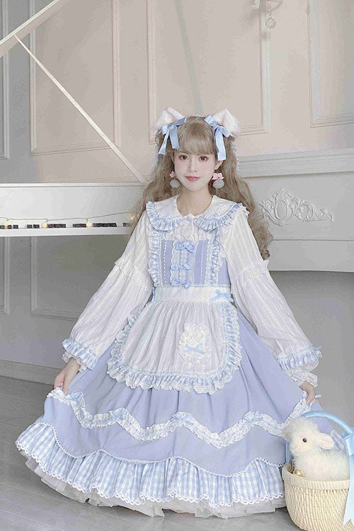 Blue Lapel Collar Bowknot Multi-Layer Ruffled Sweet Lolita JSK Dress - Product - 7