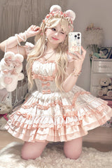 Floral Print Multi-layer Ruffle Bowknot Lace Sweet Lolita Tiered Dress 2 Colors - Product - 3