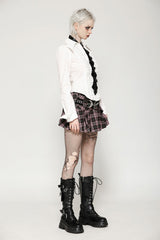 Pink/Brown Buckled Plaid Women's Punk Pleated Mini Skirt - Product - 7