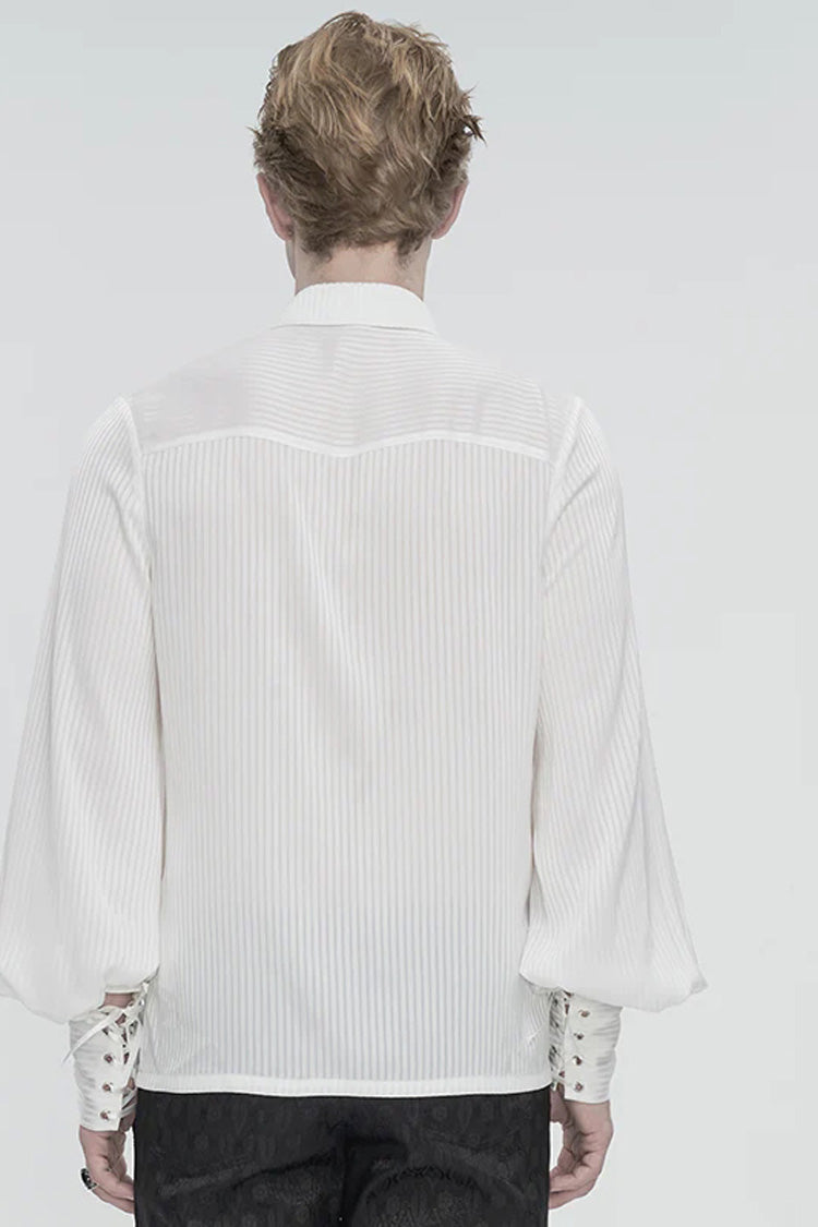 White Puff Sleeved Ruffled Lace Splice Men's Gothic Shirt - Product - 6