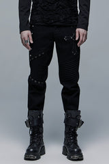 Black Cross Decoration Ripped Men's Steampunk Pants - Black - 1