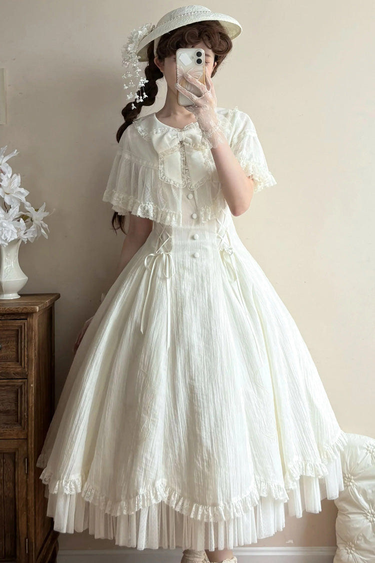 White [Wind Chime] Ruffled Embroidered Bow Lace Lace-Up Sweet Lolita Dress - Product - 4