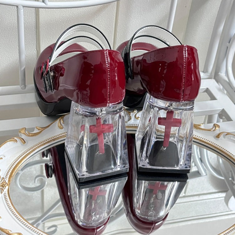 Gothic Sweet Lolita Cross-Shaped Transparent Block Heel Shoes - Product - 6