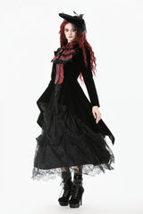 Black/Red Peak Lapel Collar Long Sleeves Multi-Layered Lace Mock Two-piece Women's Gothic Tailcoat - Product - 6