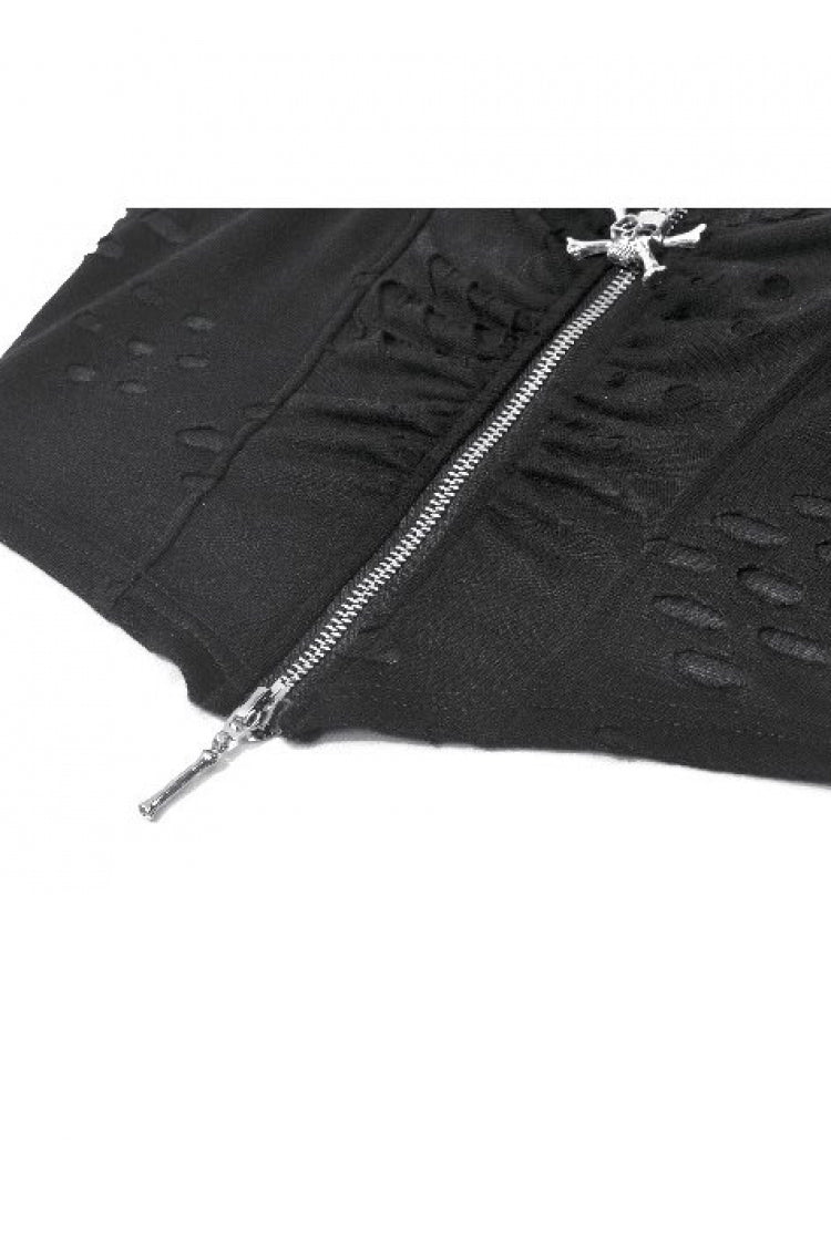 Black Ripped Studded Skull Zippered Ruched Women's Punk Bustier - Product - 14