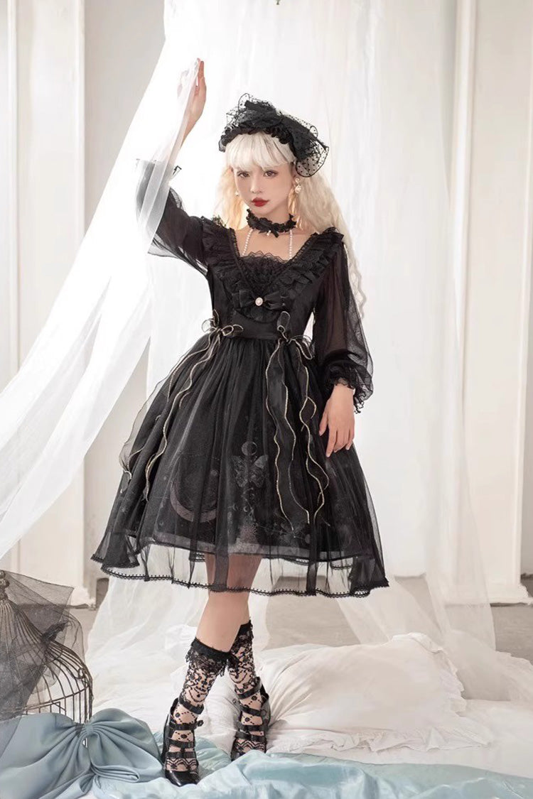 Planet Butterfly Print Bowknot Classic Gothic Lolita Dress 2 Colors - Product - 2