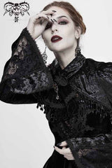 Black Lace Velvet Bubble Trumpet Sleeve Women's Gothic Small Shawl - Product - 6