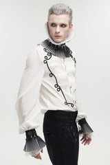 Black  Men's Gothic Luxurious Royal Double Color Beaded Lace Gloves - Product - 7
