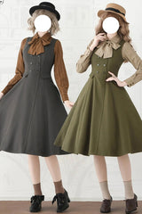Green [Misty Shirt Forest] Square Collar Sleeveless Ruffled British Style Classic Vintage Elegant Lolita Jsk Dress - Product - 2