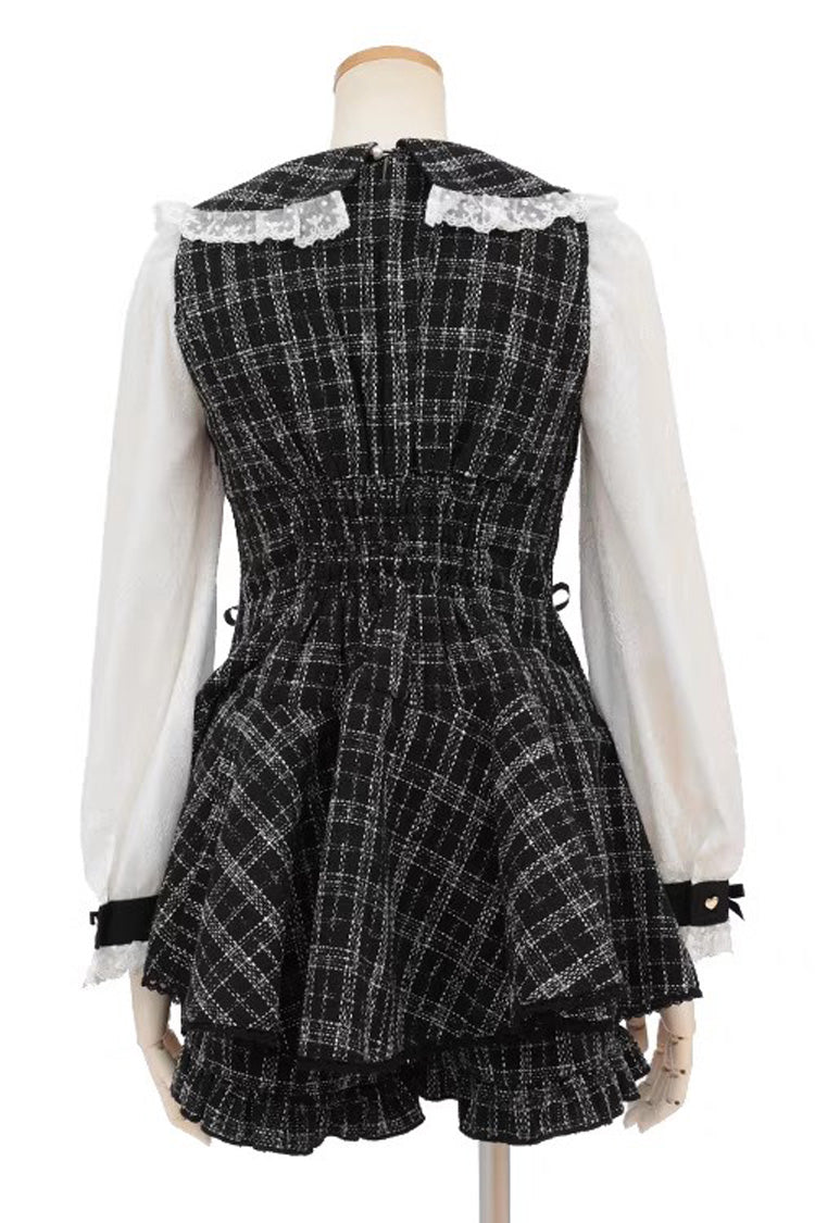 Black/White Japanese Lace Sweet Jirai Kei Dress Blouse Shorts Set - Product - 3