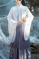 Gray Transition Chiffon Wide Sleeves Chinese Style Three Piece Suit Classic Mens Hanfu - Gray/White - 1