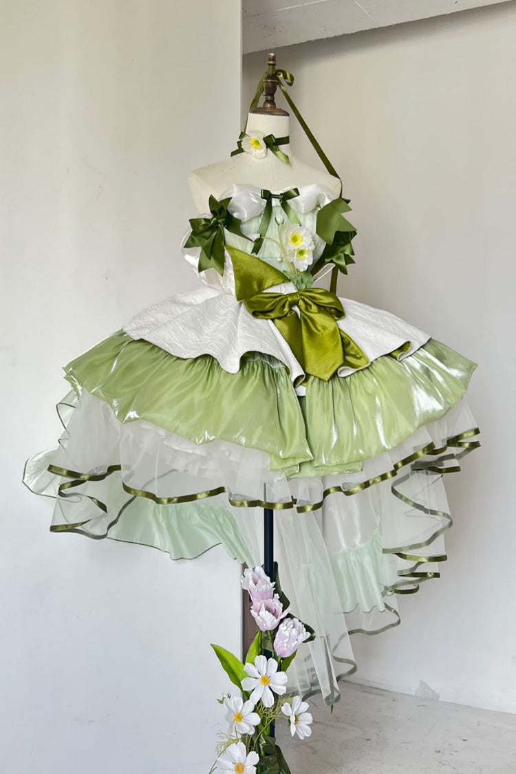 Green [Forest Princess] Off Shoulder Ruffled Bow Patchwork Sweet Lolita Dress - Green - 1