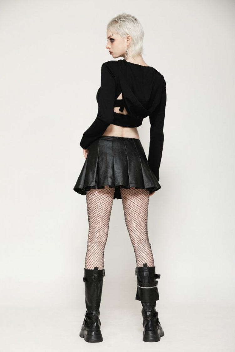 Black Long Sleeves Cut-Out Buckled Women's Punk Shrug with Hood - Product - 10