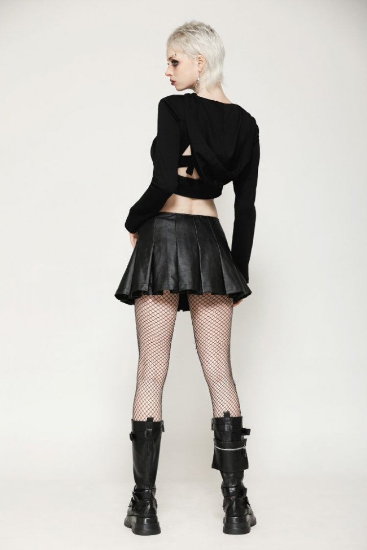 Black Long Sleeves Cut-Out Buckled Women's Punk Shrug with Hood - Product - 10