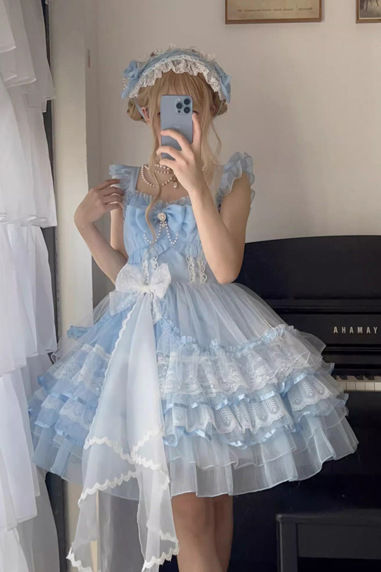 Blue Solid Color Multi-layer Ruffle Hanayome Sweet Lolita Jsk Dress - Blue - 1