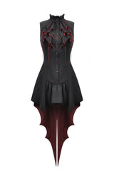 Black/Red Contrast Color Women's Gothic Ruffled Stand Collar Jabot Sleeveless Halloween Tail Dress - Product - 3