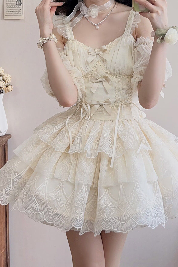 Ivory [Tidal] Triple-Layered Ruffle Bowknot Sweet Lolita Skirt 2 Versions - Product - 9
