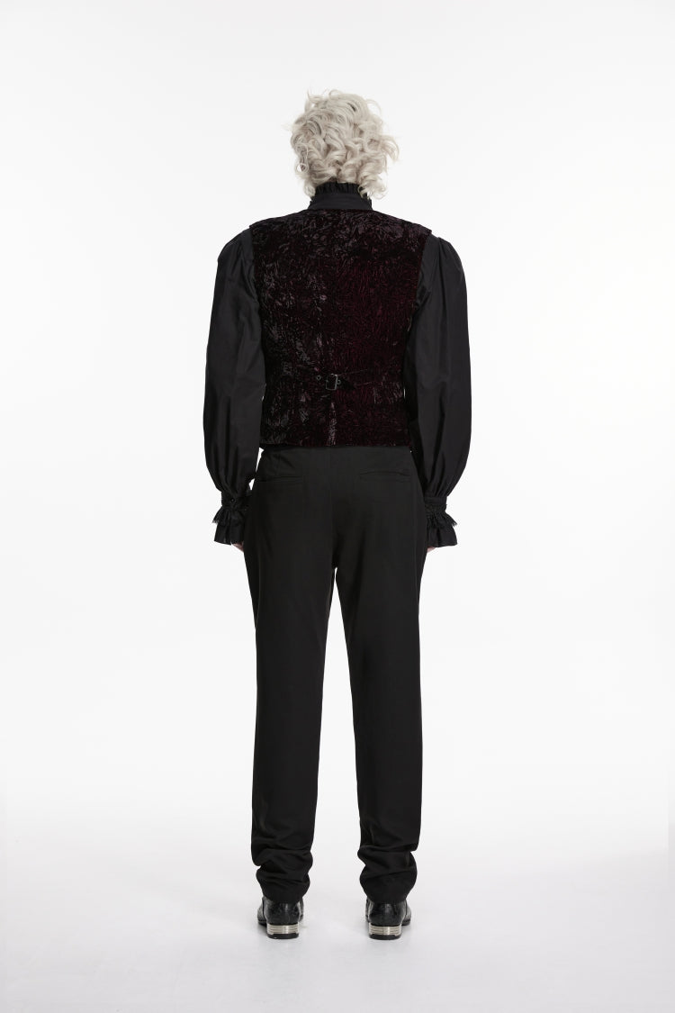 Black/Red V Collar Printed Slim Buckled Men's Gothic Retro Velvet Vest - Product - 2