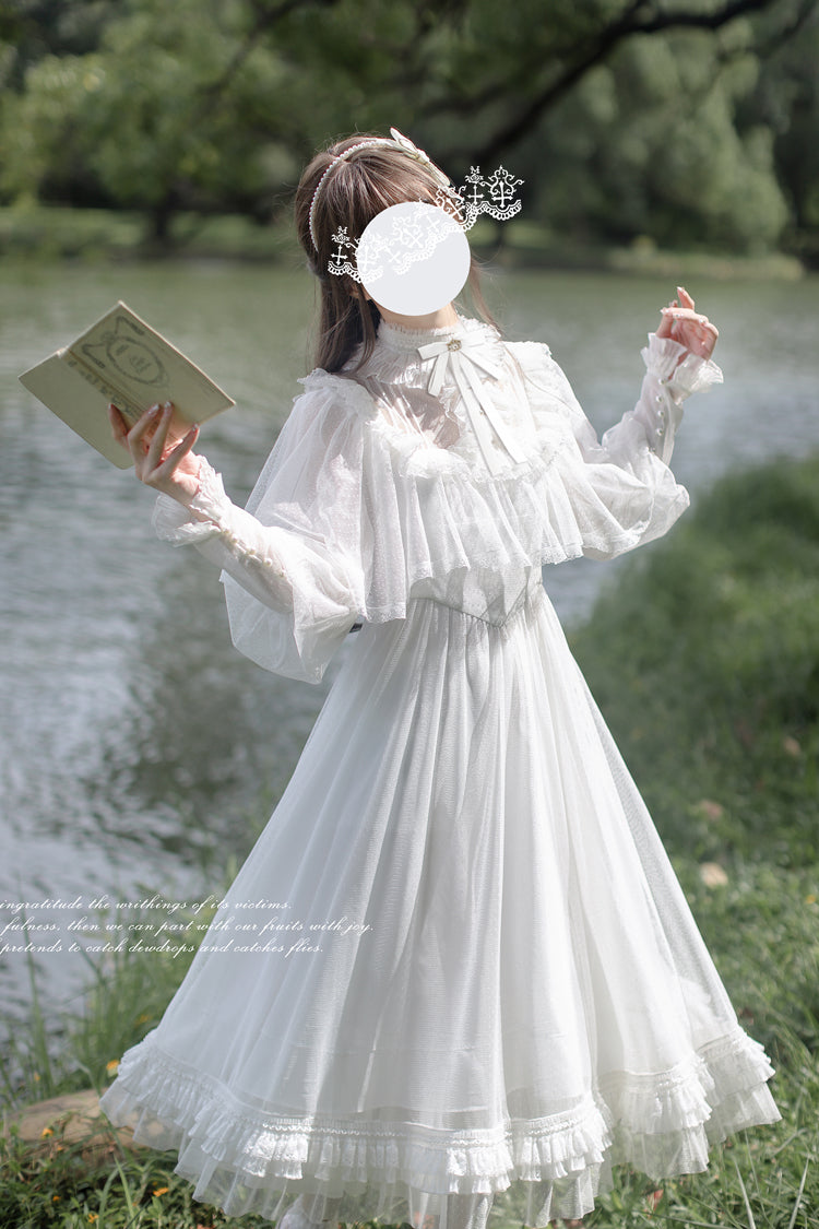 White [Enchanted Daydream] Long Sleeves Bowknot Lace Sweet Elegant Lolita Dress - Product - 9