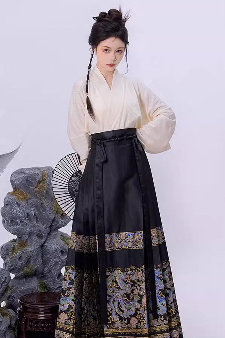 Black Chinese Style Print High Waisted Womens Hanfu Skirt - Product - 4