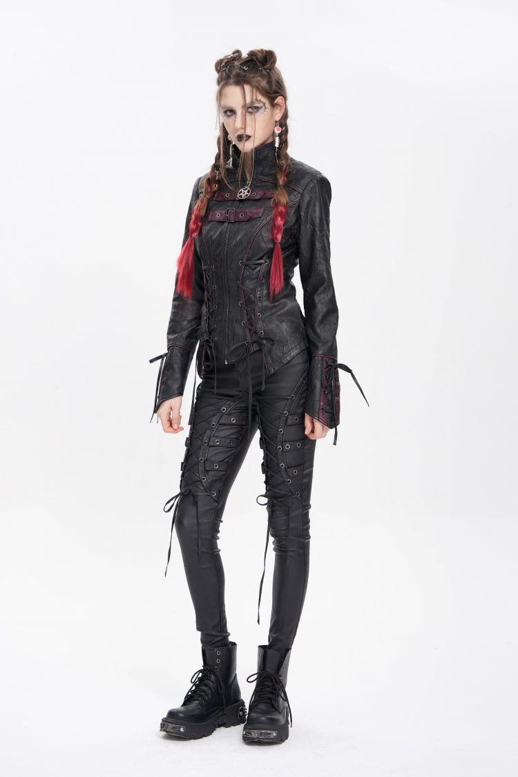 Black Pentacle Lace-Up Buckle Women's Punk Jacket - Product - 11