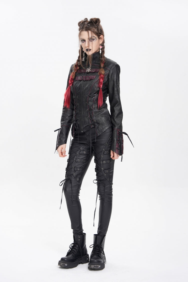 Black Pentacle Lace-Up Buckle Women's Punk Jacket - Product - 11