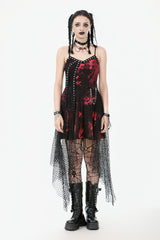 Red Sleeveless Mesh Hem Asymmetric Tie-dyed Women's Punk Slip Dress - Product - 11